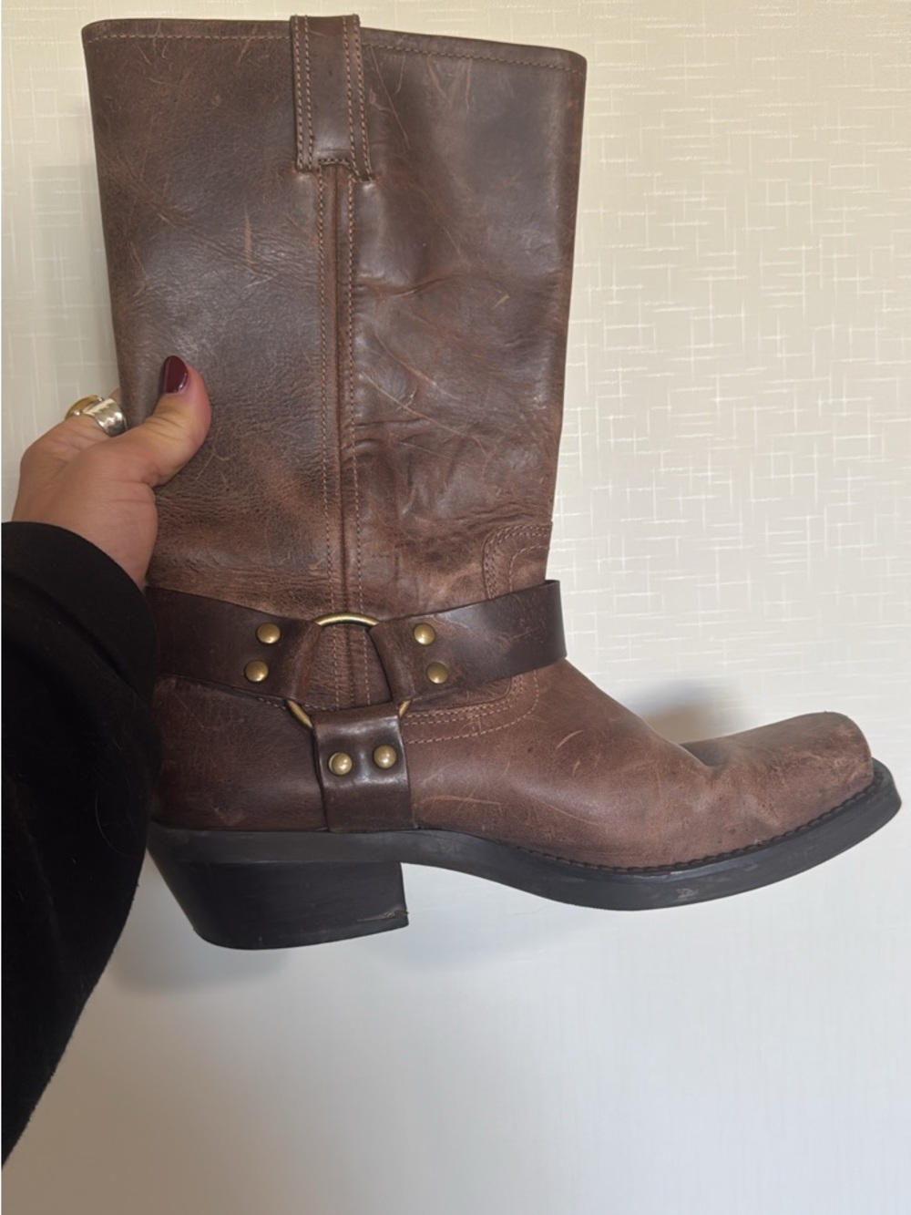 Brown Leather Harness Cowboy Boots